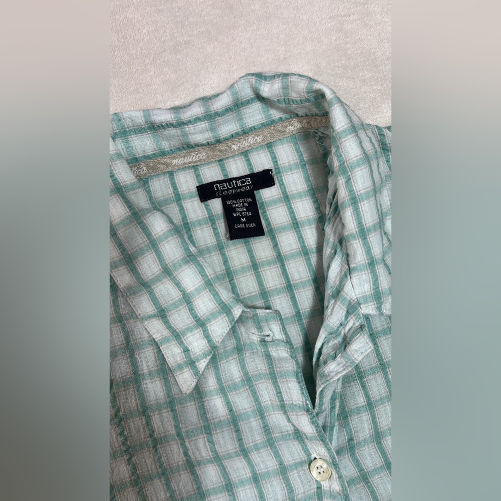 Nautica Shirt Plaid Medium Women’s Green/White Cotton Short Sleeve - Picture 6 of 9